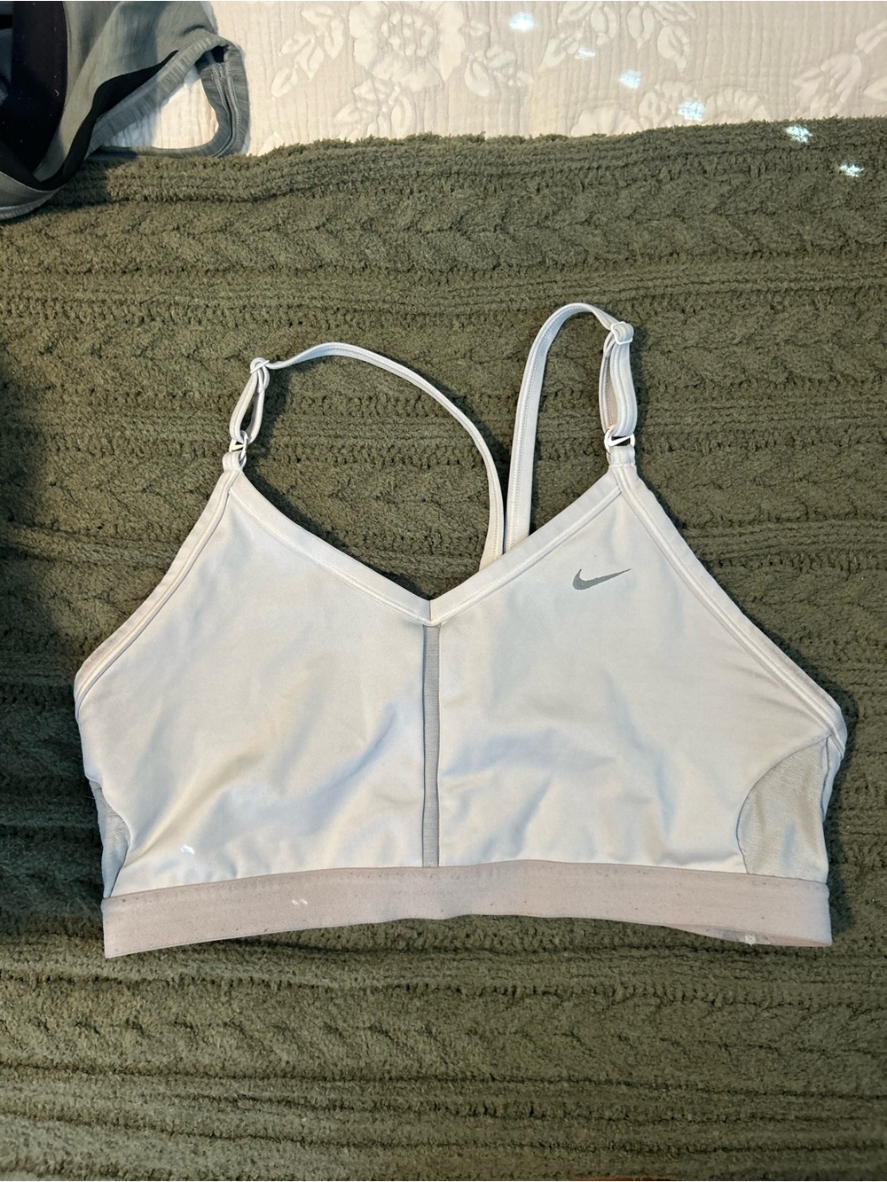 Nike White Light Gray Low-Profile Sports Bra